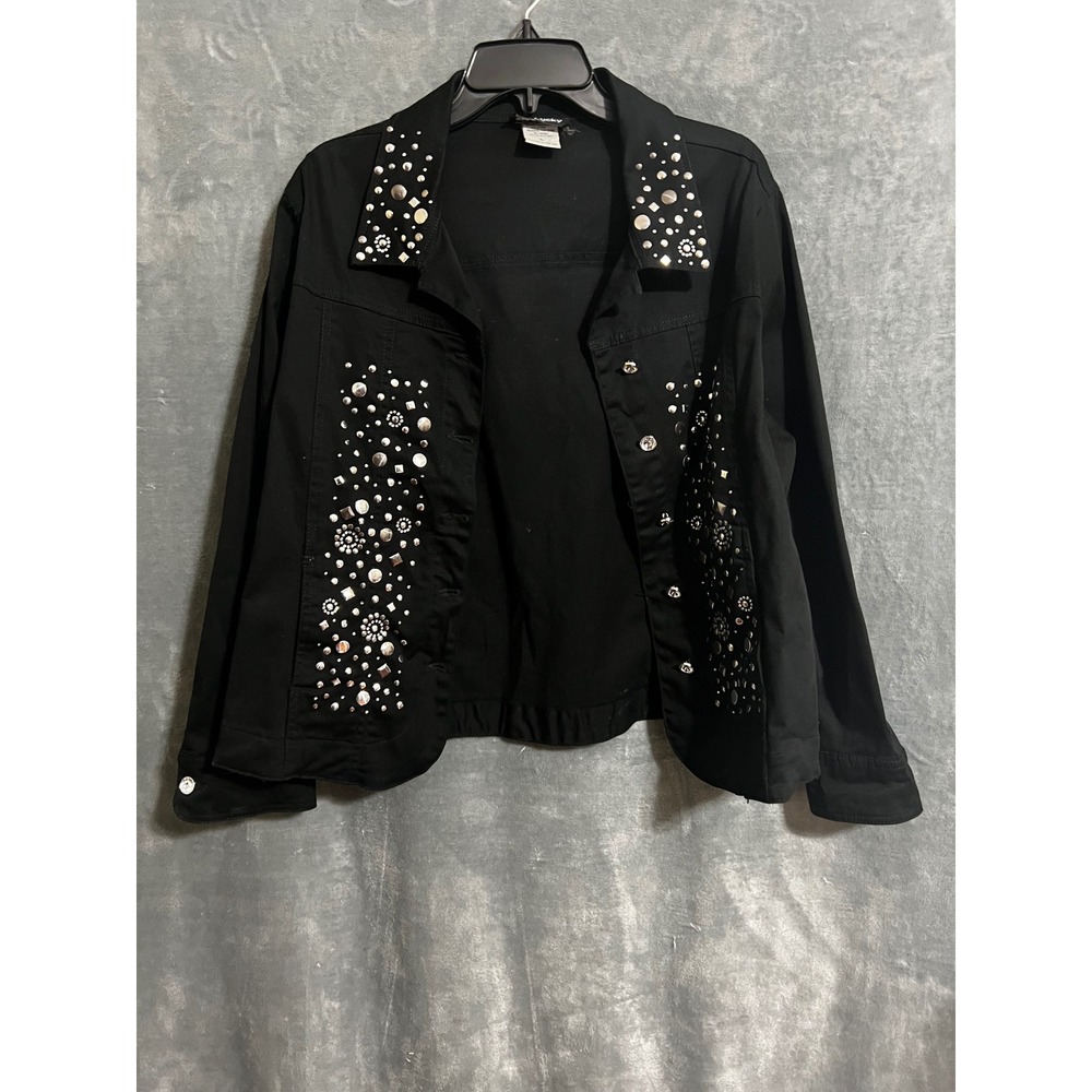 Get Lucky USA Black Studded Rhinestone Jacket L Y2K Western Glam Edgy Rocker